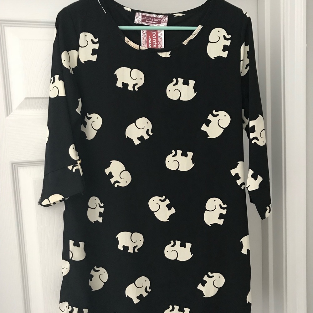 Elephant Print Dress Black White